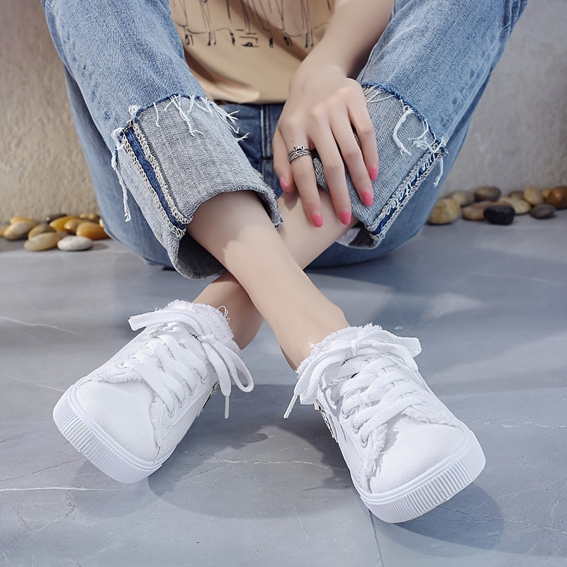 Solid Canvas Slippers, Platform All-match Lace Up Shoes