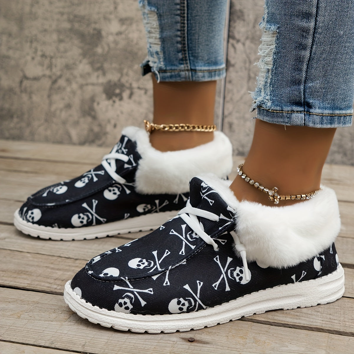 Fluffy Fleece Lined Canvas Shoes, Thermal Low Top Shoes