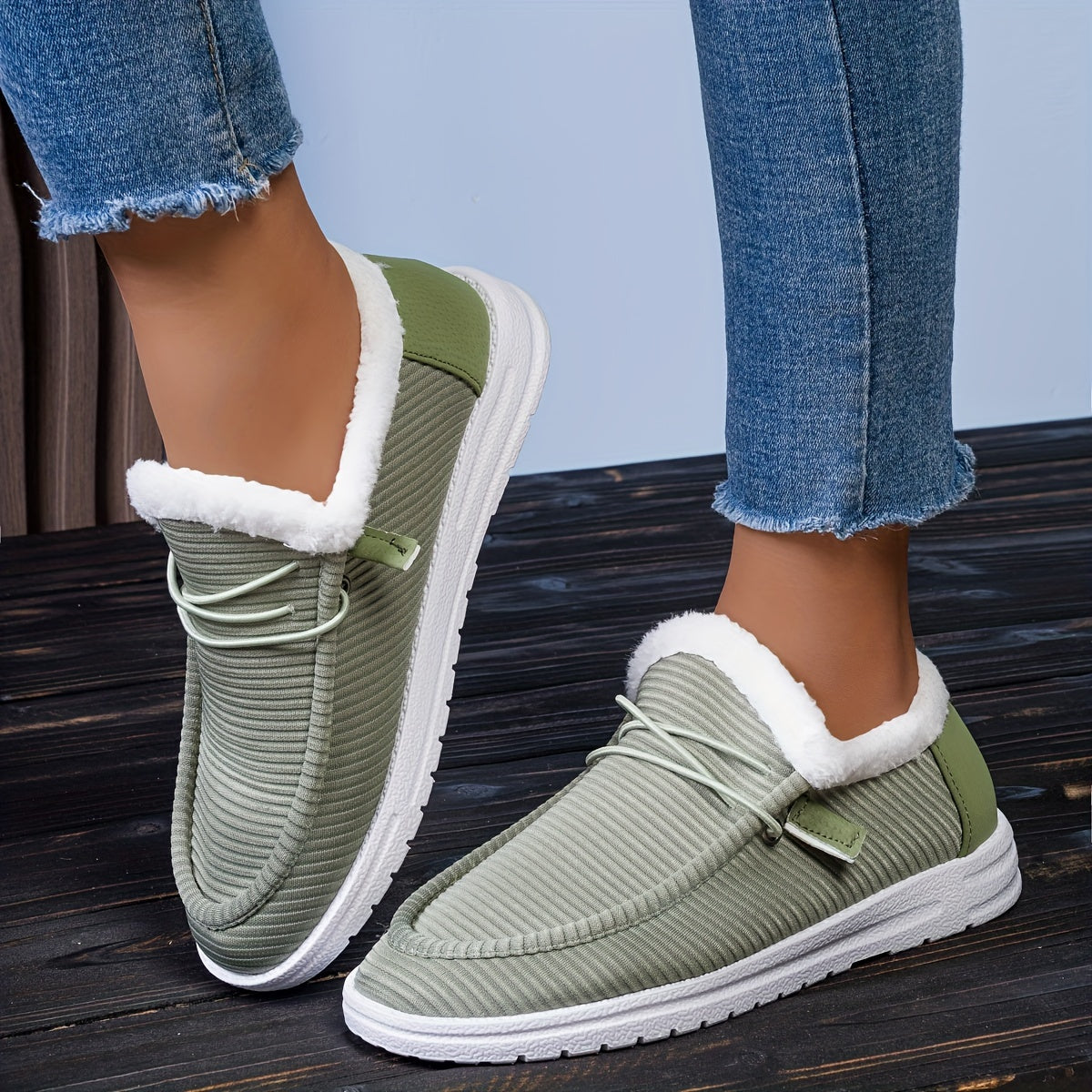 Solid Color Lined Shoes, Fluffy Warm Non-slip Canvas Shoes