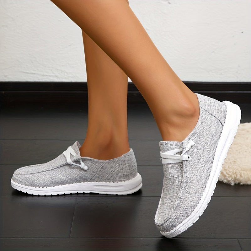 Flat Canvas Shoes, Round Toe Slip On Walking Sneakers