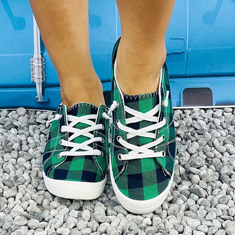 Plaid Pattern Canvas Shoes, Casual Low Top Sneakers