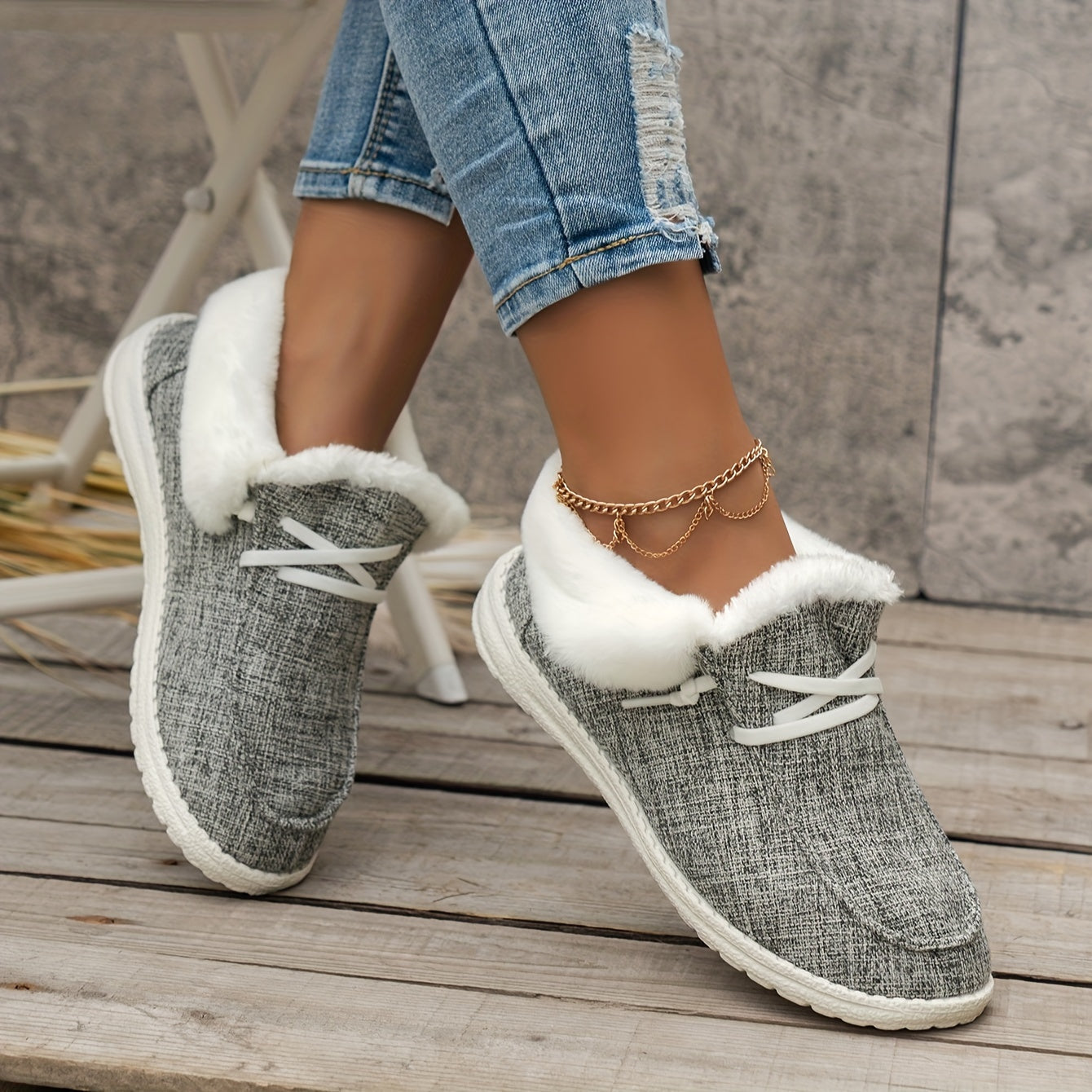 Fluffy Fleece Lined Canvas Shoes, Thermal Low Top Shoes