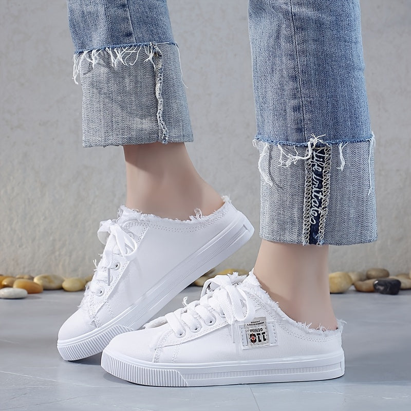 Solid Canvas Slippers, Platform All-match Lace Up Shoes