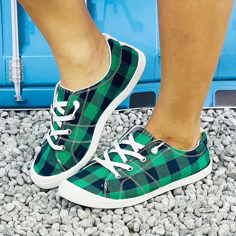 Plaid Pattern Canvas Shoes, Casual Low Top Sneakers