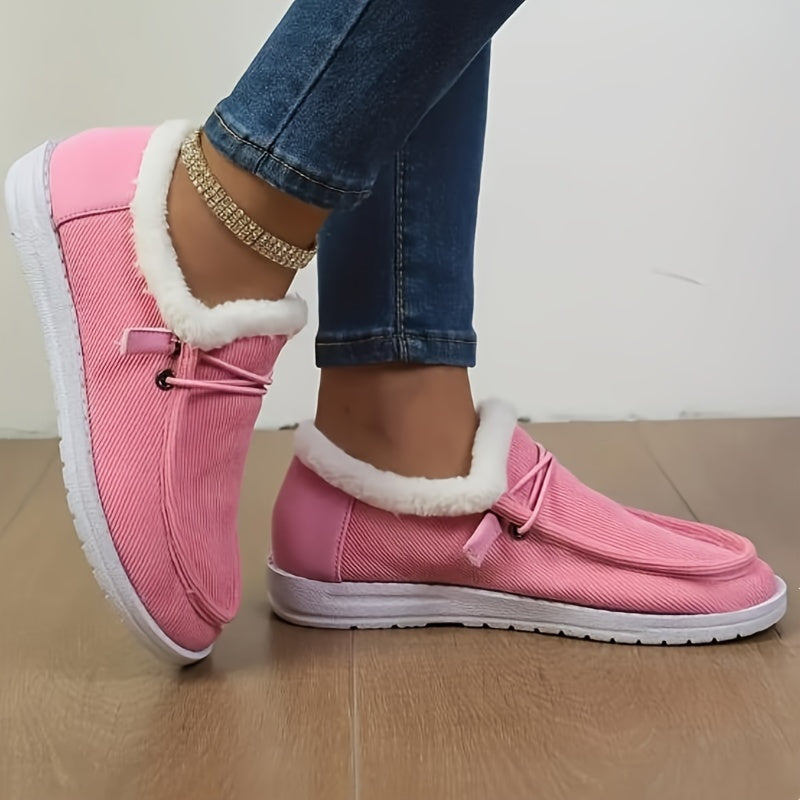 Solid Color Lined Shoes, Fluffy Warm Non-slip Canvas Shoes