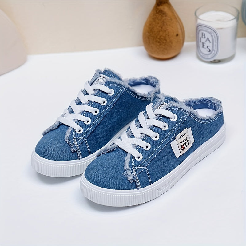 Solid Canvas Slippers, Platform All-match Lace Up Shoes