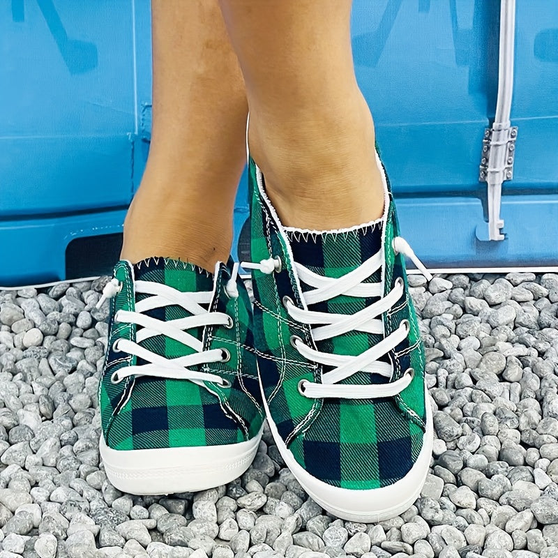 Plaid Pattern Canvas Shoes, Casual Low Top Sneakers