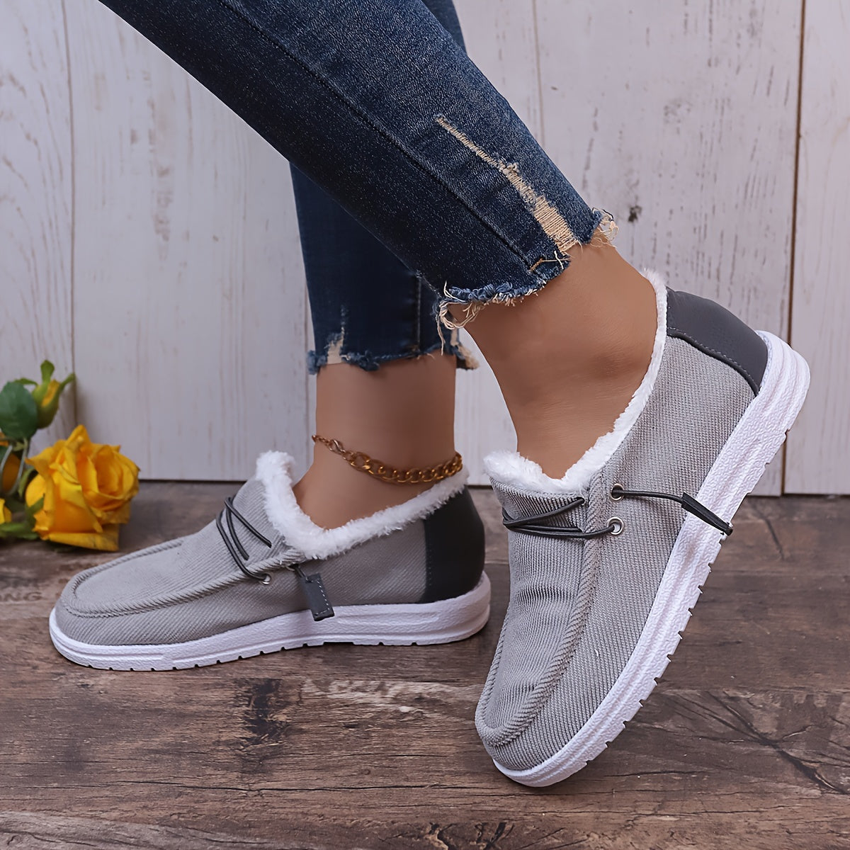 Simple Canvas Shoes, Plush Lined Low Top Sneakers