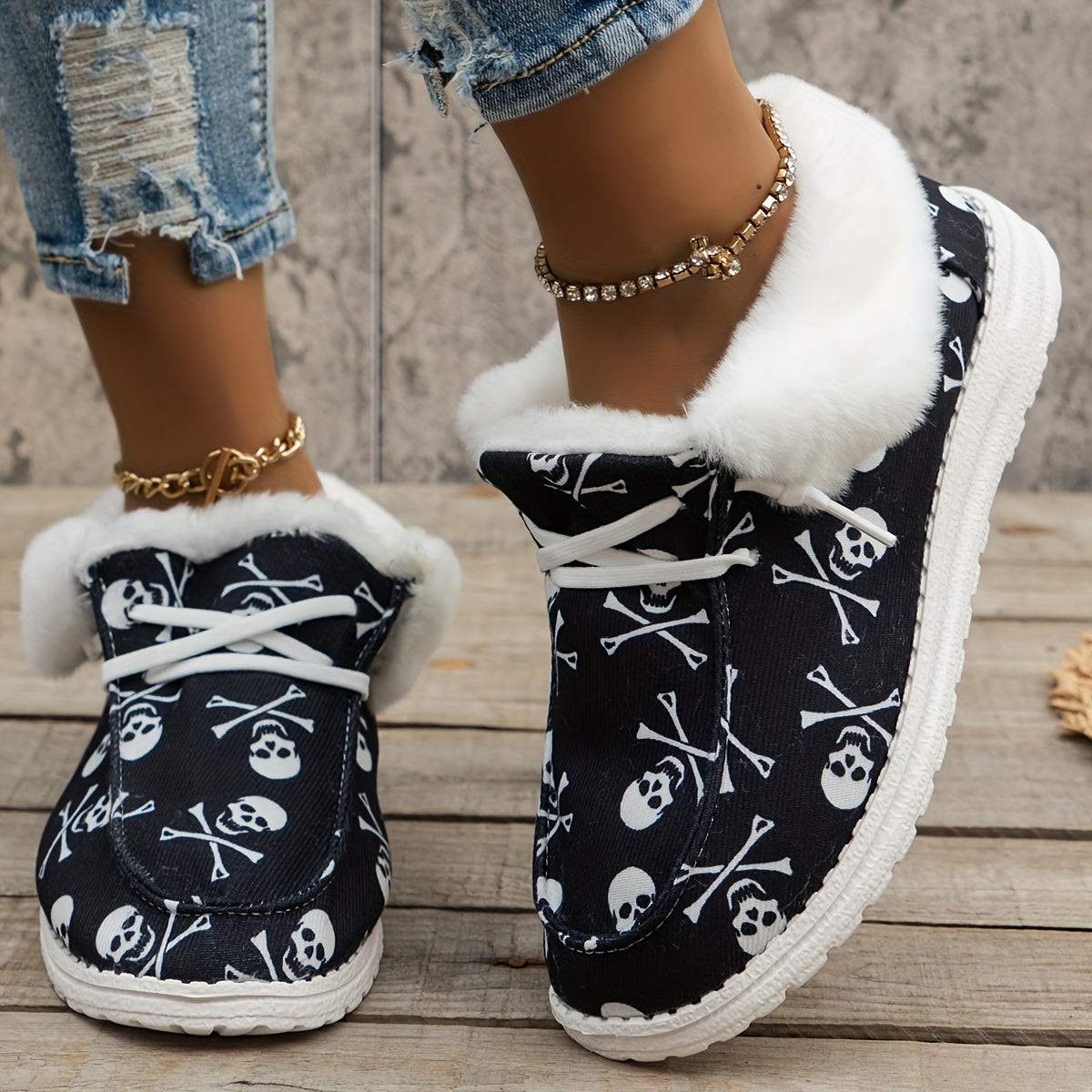 Fluffy Fleece Lined Canvas Shoes, Thermal Low Top Shoes