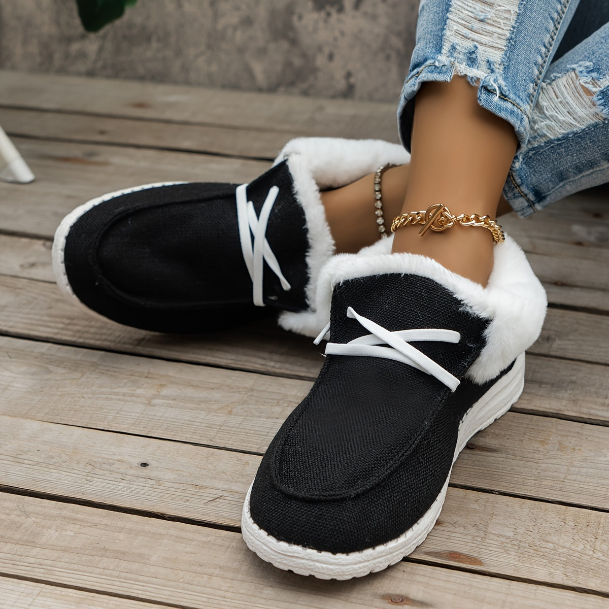 Fluffy Fleece Lined Canvas Shoes, Thermal Low Top Shoes