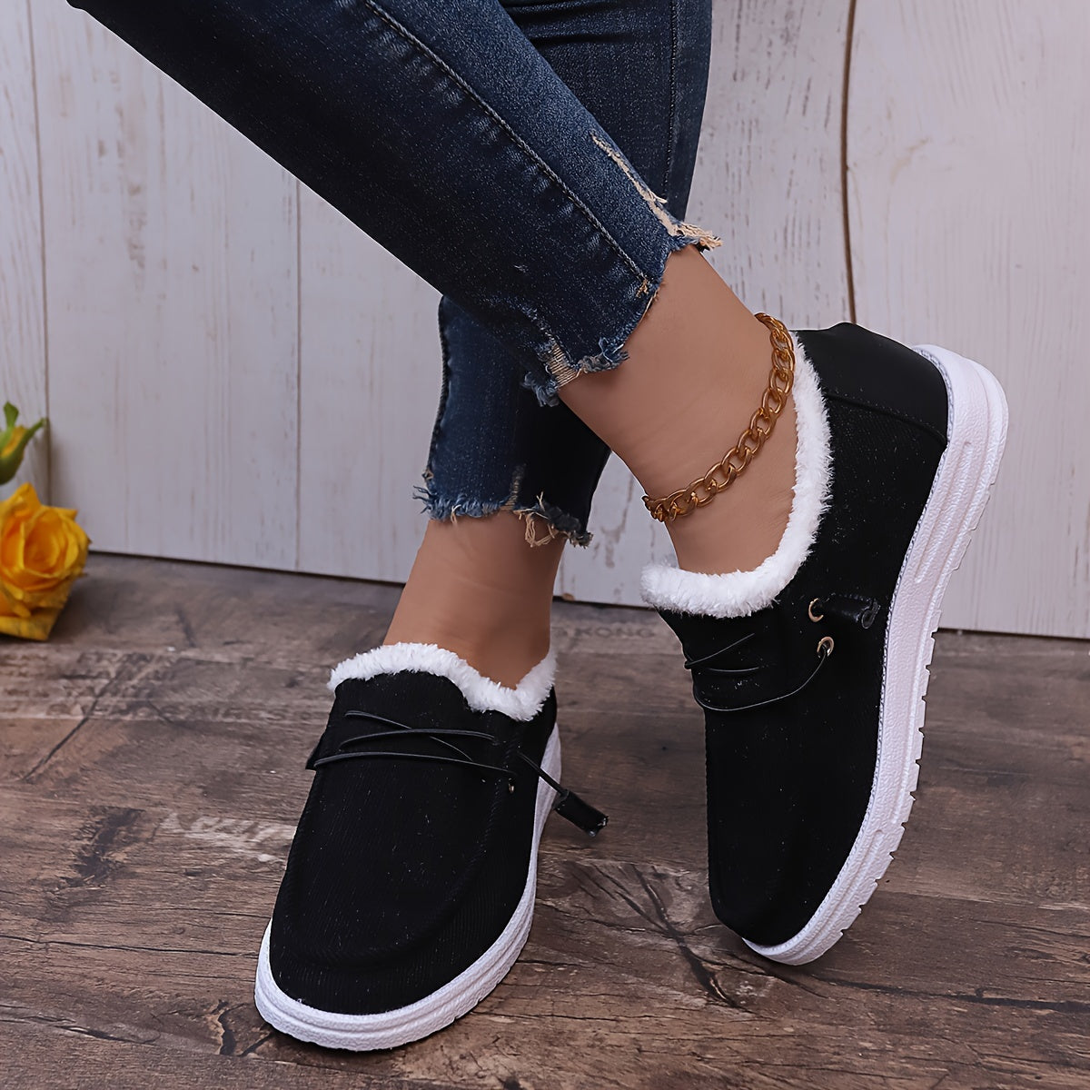 Simple Canvas Shoes, Plush Lined Low Top Sneakers