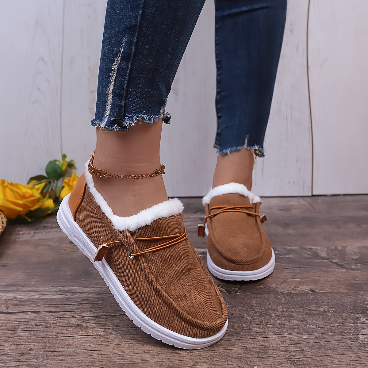 Simple Canvas Shoes, Plush Lined Low Top Sneakers