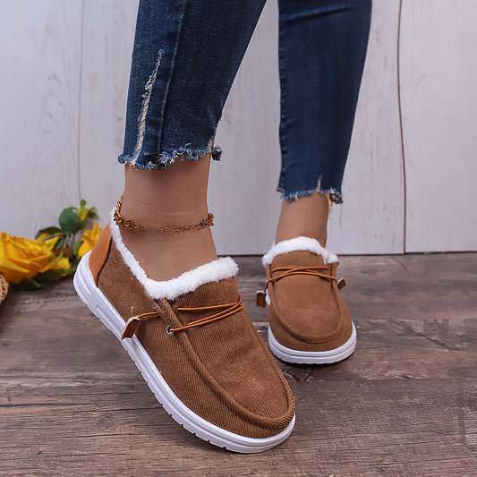 Simple Canvas Shoes, Plush Lined Low Top Sneakers