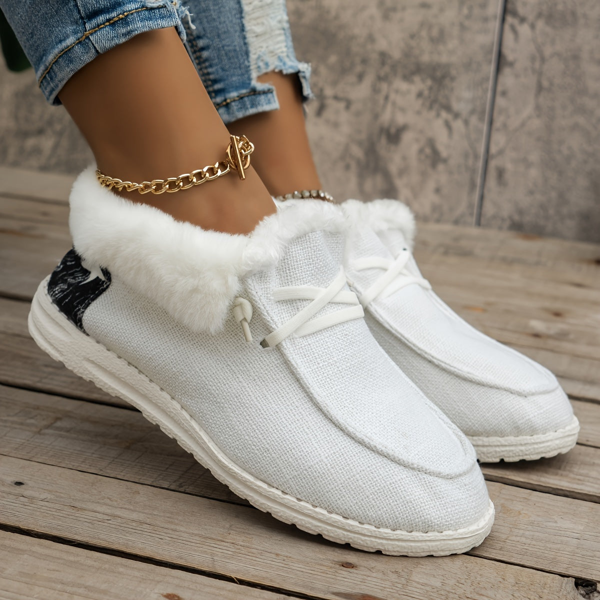 Fluffy Fleece Lined Canvas Shoes, Thermal Low Top Shoes