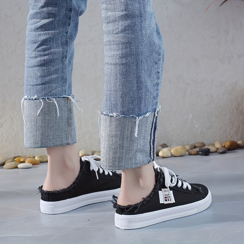 Solid Canvas Slippers, Platform All-match Lace Up Shoes