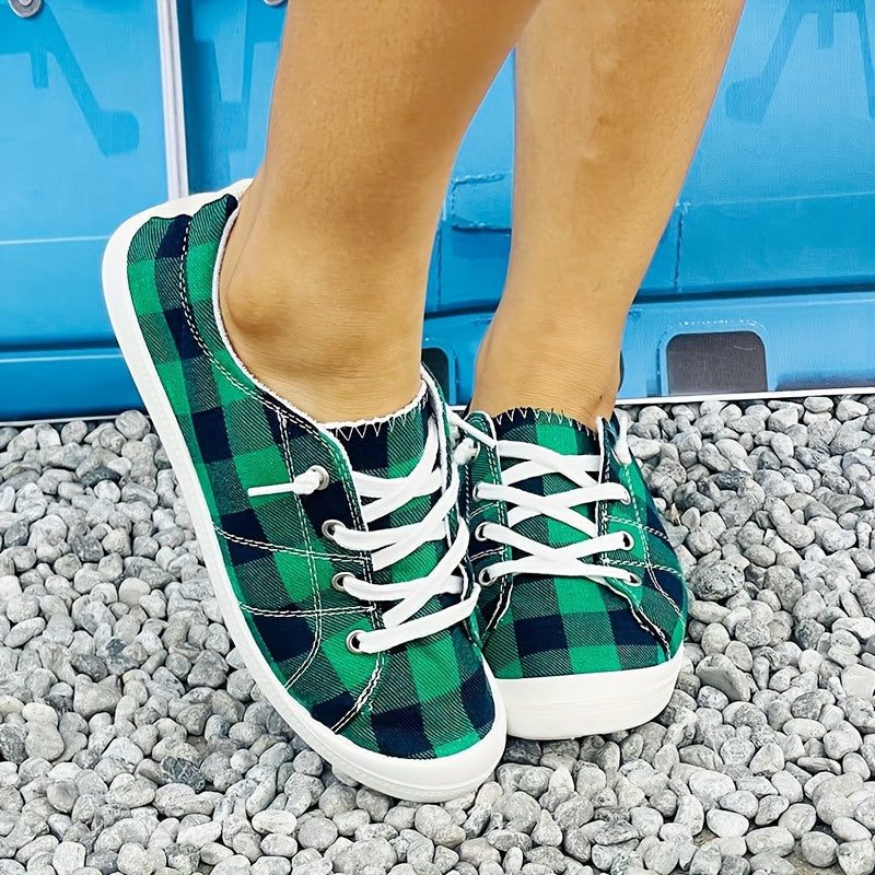 Plaid Pattern Canvas Shoes, Casual Low Top Sneakers