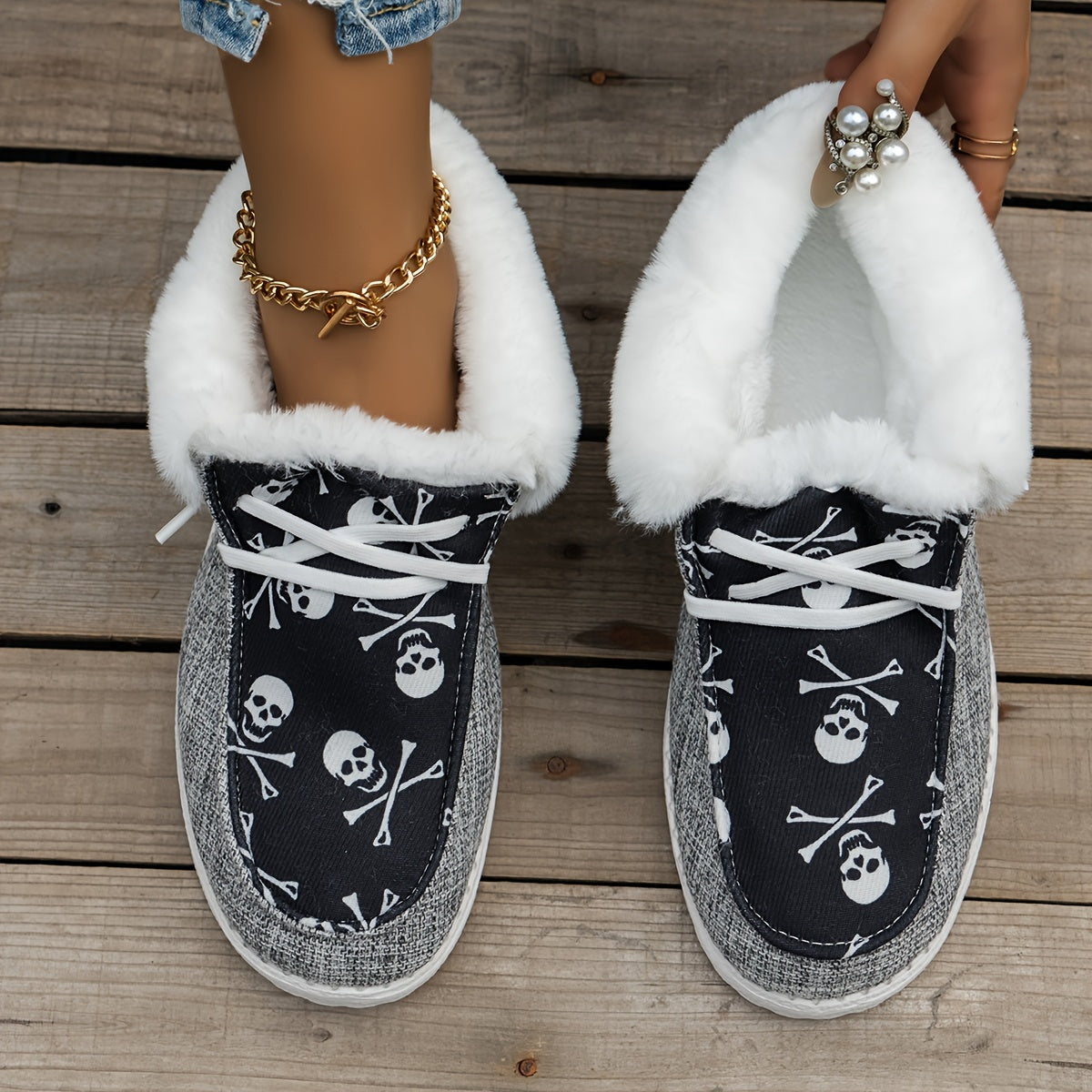 Fluffy Fleece Lined Canvas Shoes, Thermal Low Top Shoes