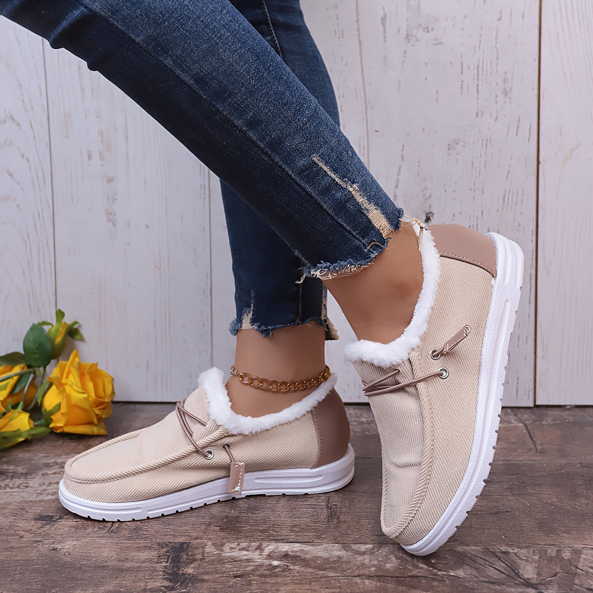 Simple Canvas Shoes, Plush Lined Low Top Sneakers