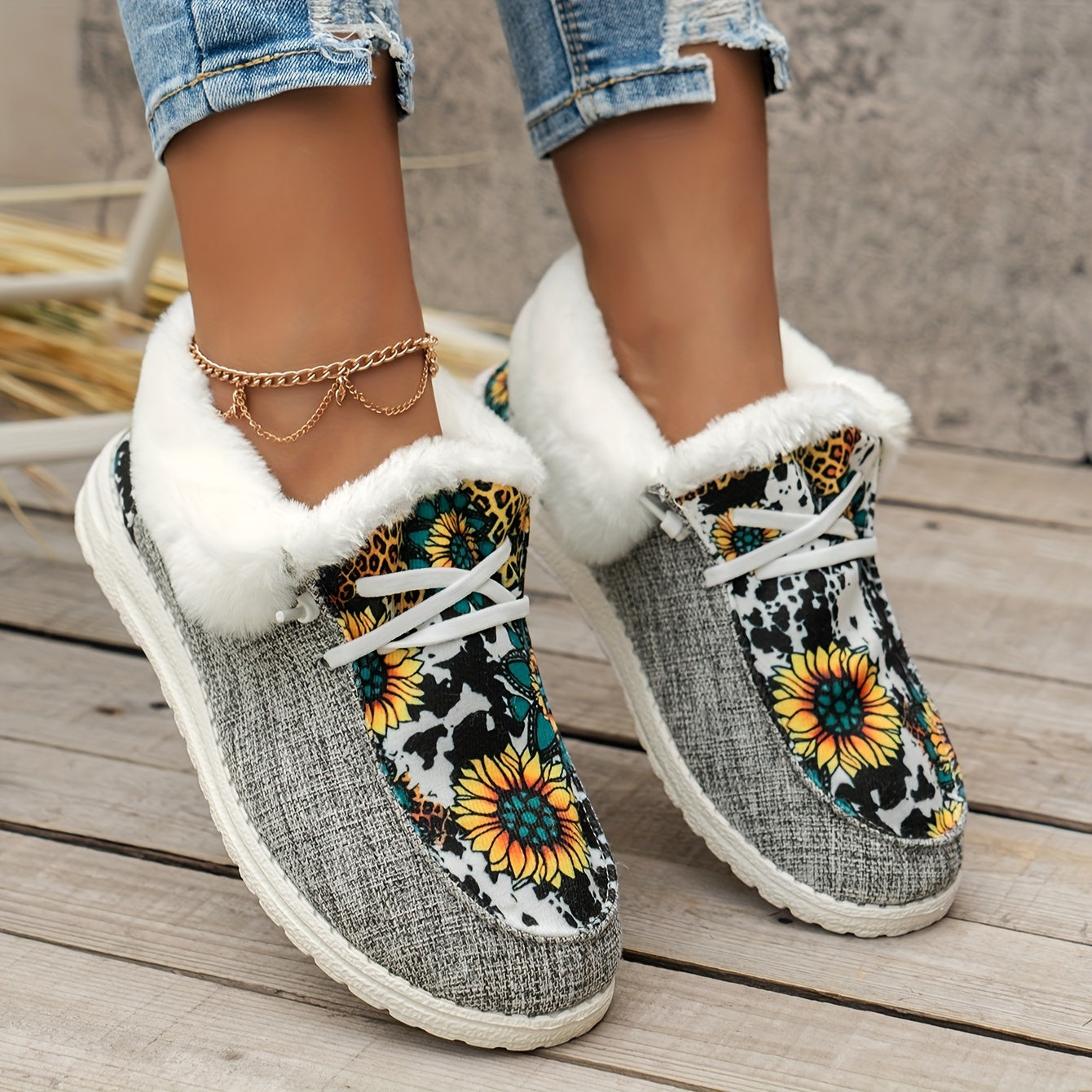 Fluffy Fleece Lined Canvas Shoes, Thermal Low Top Shoes